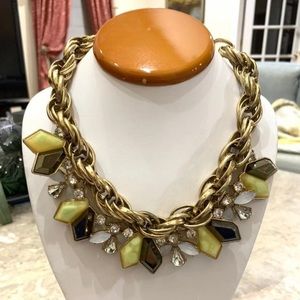 Gold Pleated Necklace with Stones